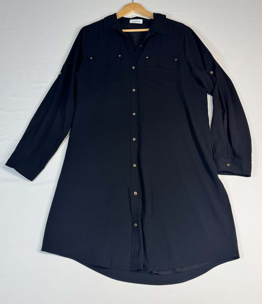 Calvin Klein Black Long Sleeve Button Down Shirt Dress